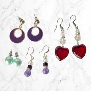 Fashion Earrings Lot 4 Pairs Pierced Dangle Drop Mixed Assorted Jewelry Lot
